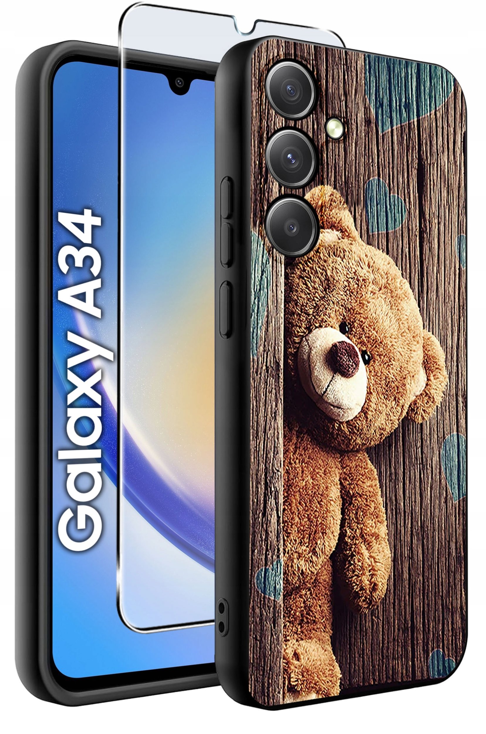 ETUI do Samsung A34 5G WZORY | SILIKONOWE MATT CASE + SZKŁO 9H