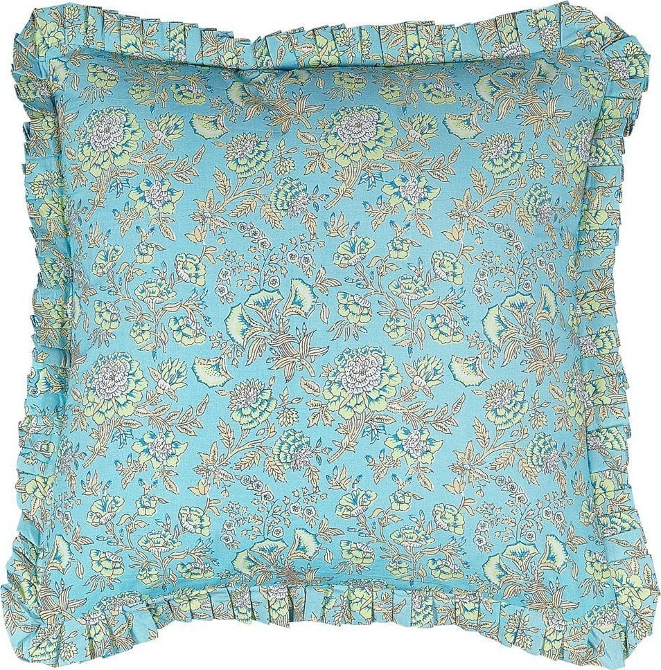 Beliani Bawełniana poduszka dekoracyjna w kwiaty 45 x 45 cm niebieska AMOENA!