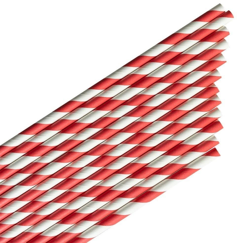 Słomki papierowe paski czerwone 144szt