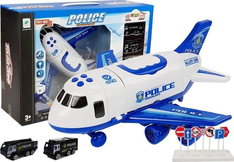 Lean Sport Samolot Rozkładany Policyjny z Autkami 1:64 ze światłami i dźwiękiem