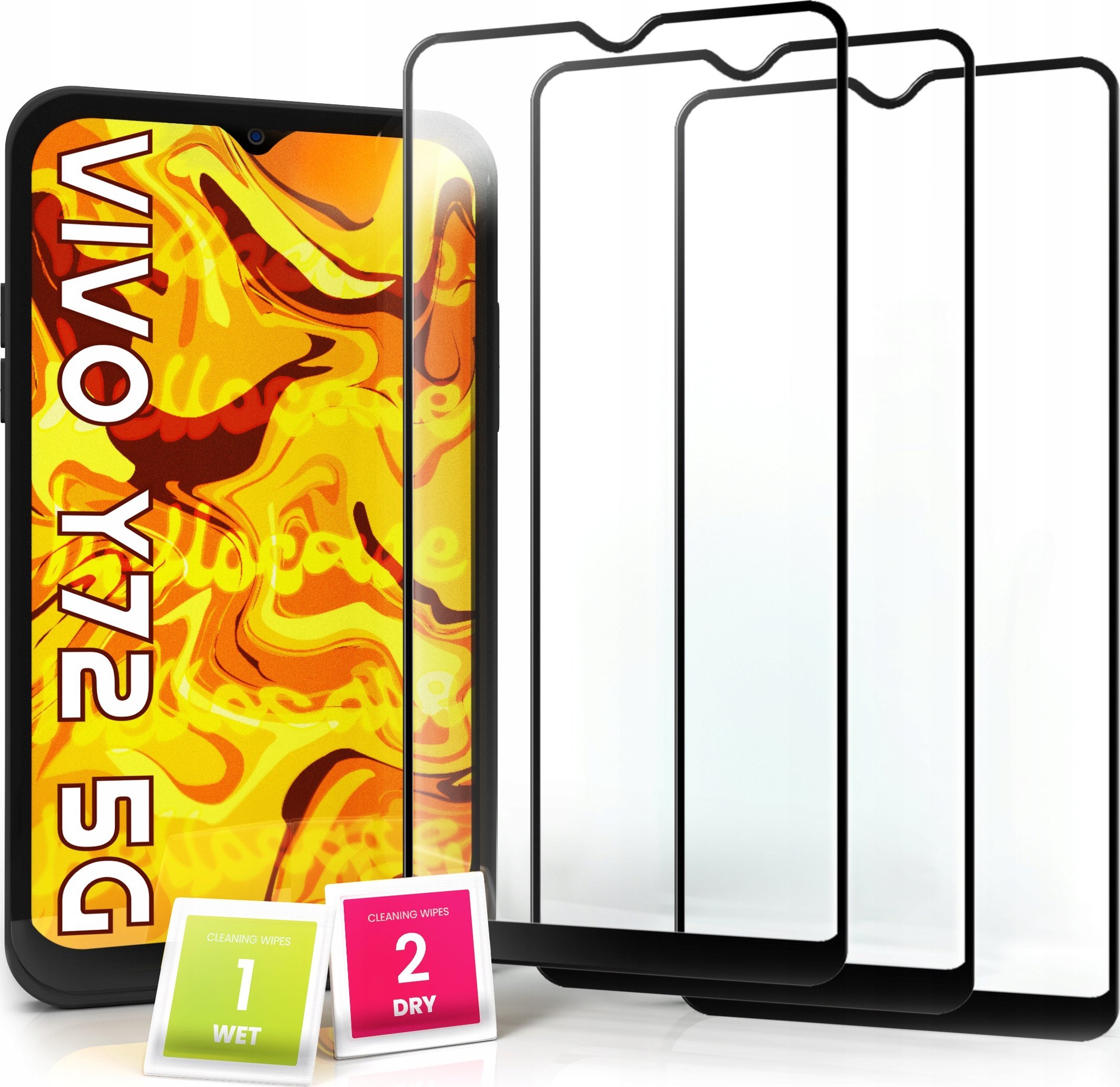 Hello Case 3-pak SZKŁO HARTOWANE DO Vivo Y72 5G na cały ekran 9H ochronne 5D