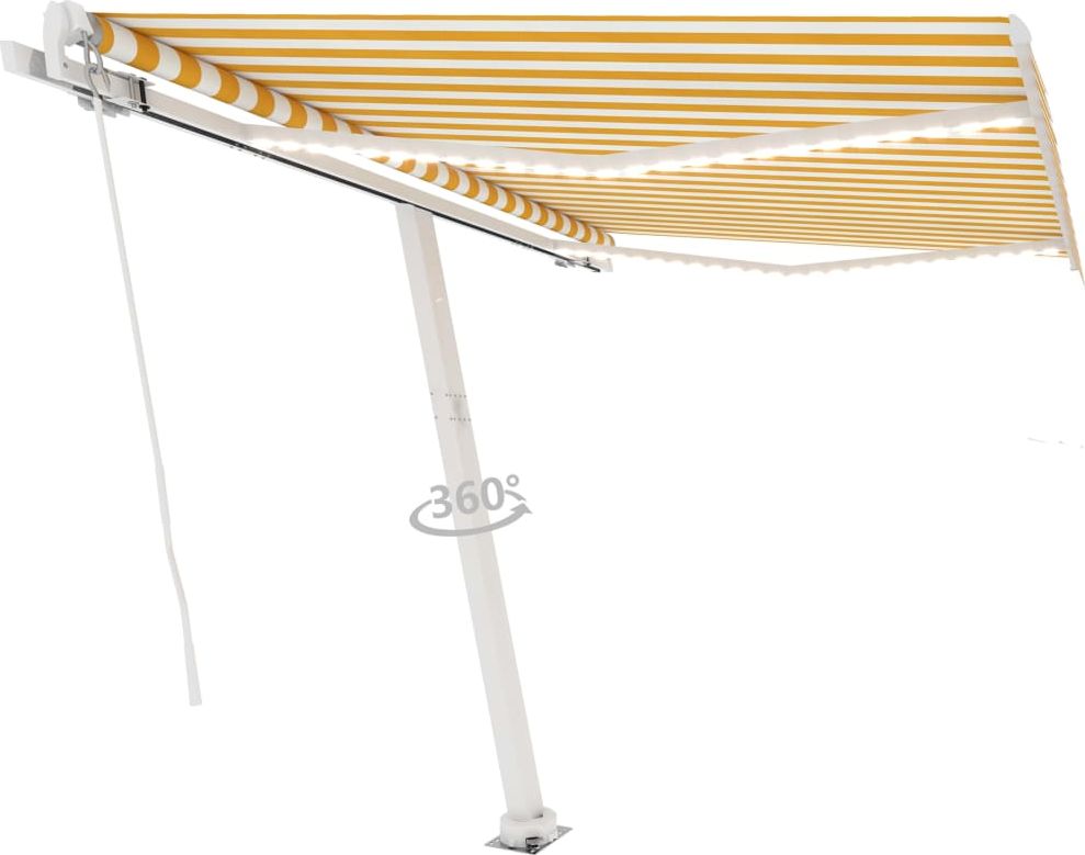 vidaXL Ręcznie zwijana markiza z LED, 300 x 250 cm, żółto-biała