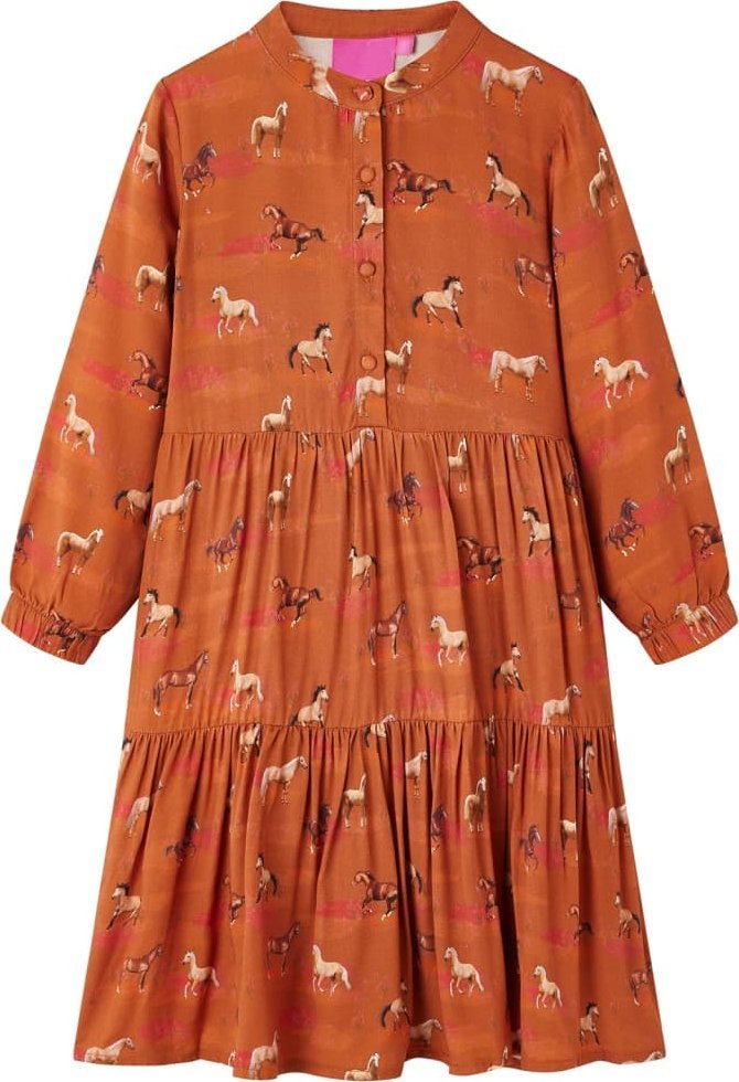 vidaXL Sukienka dziecięca ze wzorem w koniki, koniakowa, 92