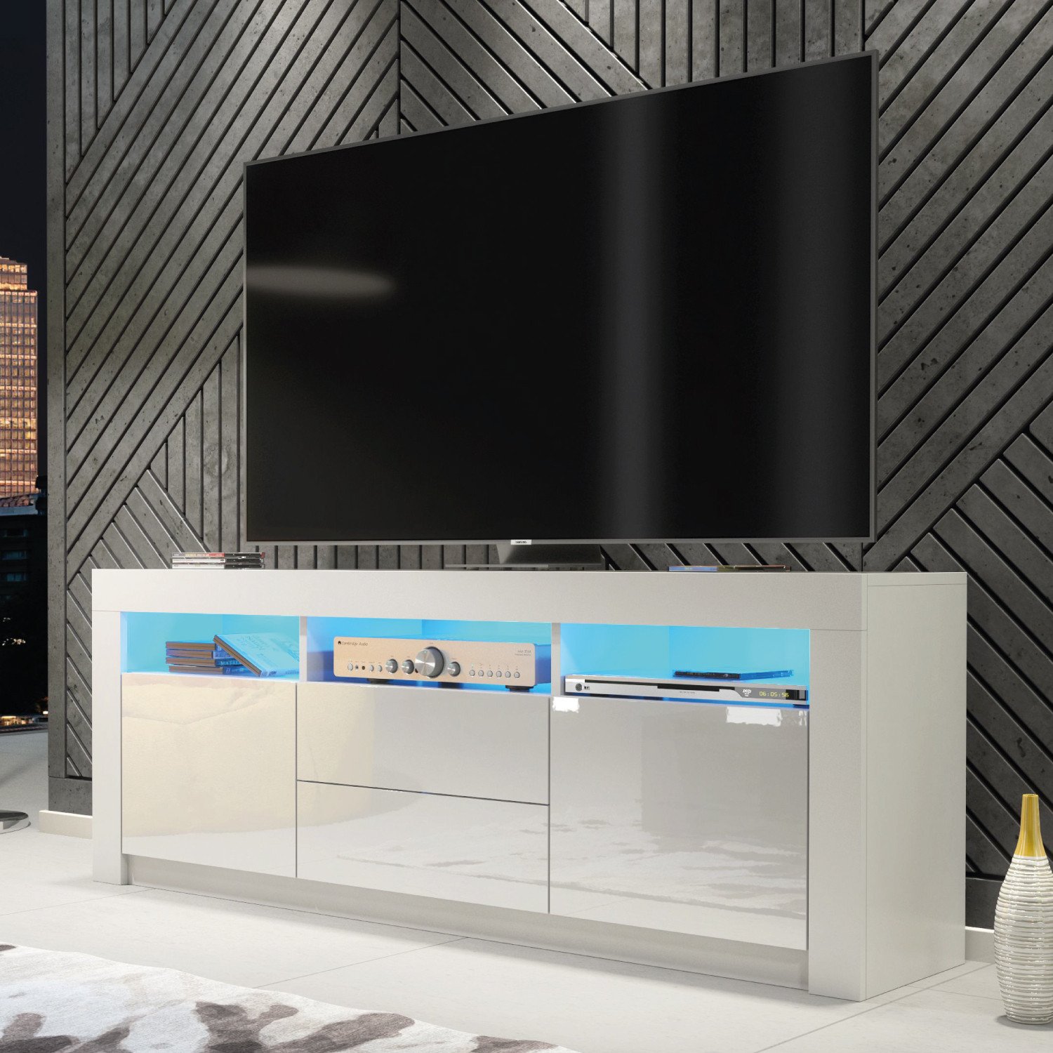 Szafka RTV Shine 160cm ONE FURNITURE - Biały Laminat & Połysk