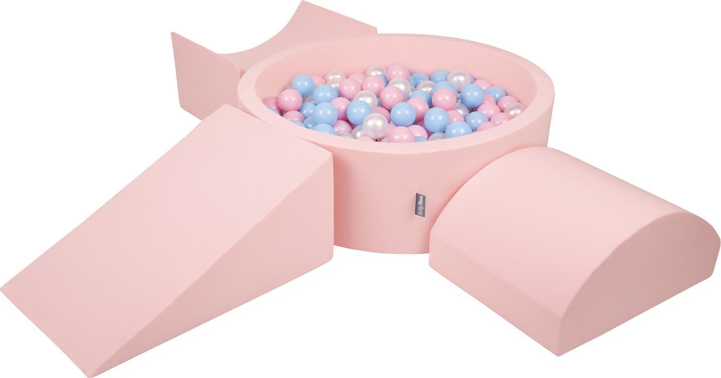 KiddyMoon KiddyMoon Piankowy plac zabaw PPZP-OK30D-114 z piłeczkami różowy: babyblue-pudrowy róż-perła basen 300/klin L/rampa L/półwałek L Zabawka pla