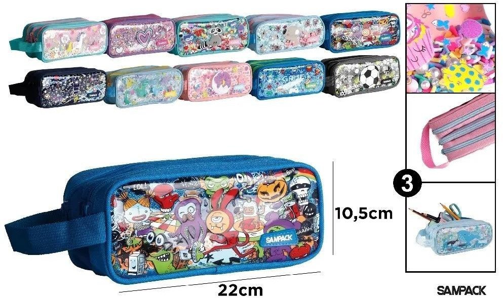 Piórnik trzykomorowy z uchwytem MIX