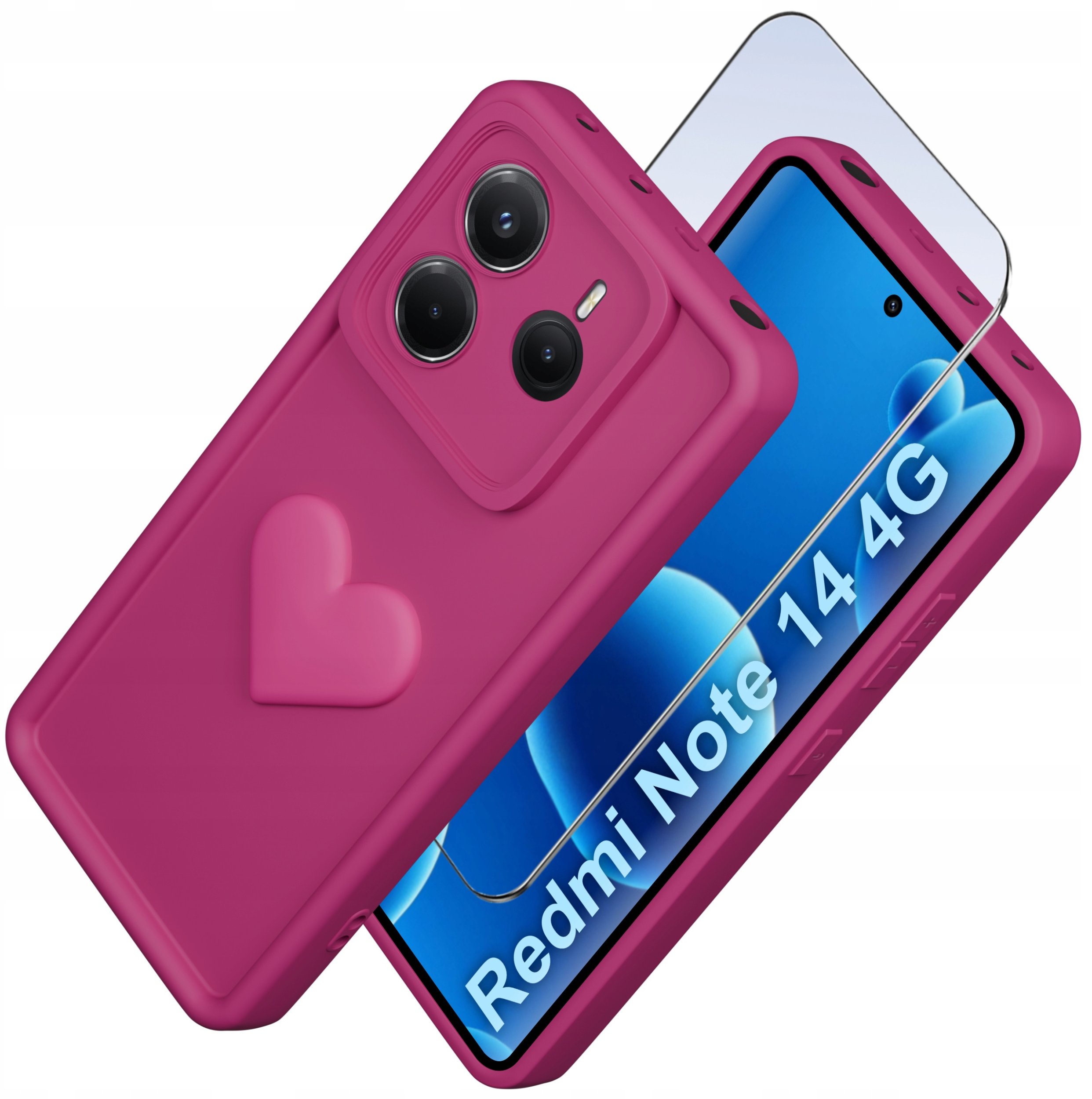 Etui do Xiaomi Redmi Note 14 5G silikonowe MATOWE serce + Szkło 9H