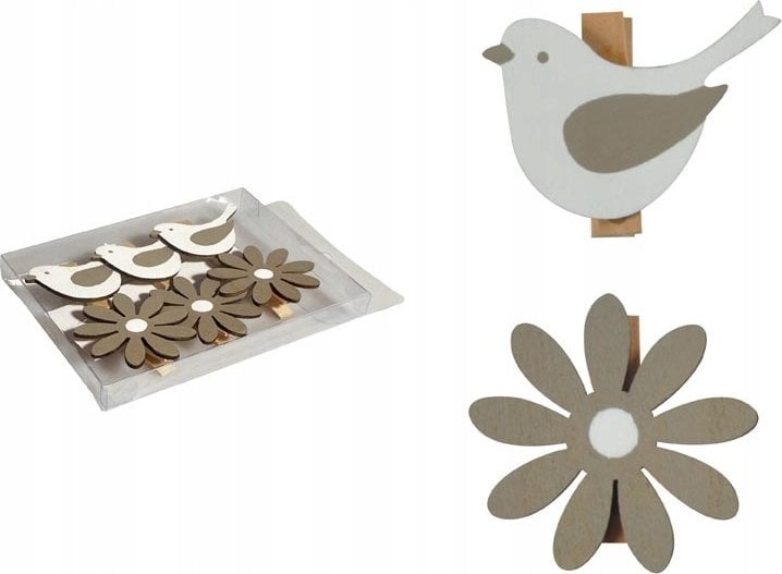 MFP paper Ptak+kwiat klamerka 6 szt./3, 5-4, 5cm drewniane