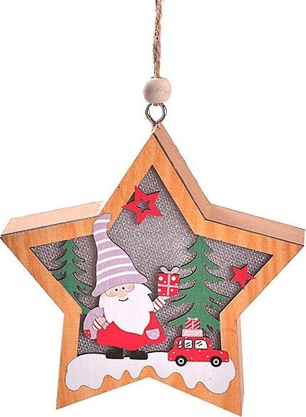 Lampka Świąteczna Drewniana Skrzat i samochód - Gwiazdka