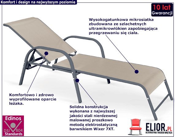 Elior Nowoczesny leżak ogrodowy Richard - popiel