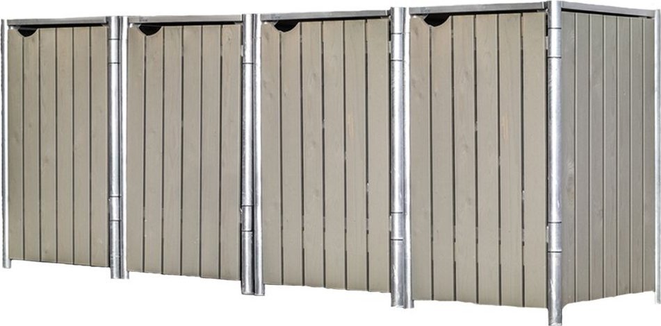 Hide Hide Drewniana skrzynia na śmieci na 4 kosze na śmieci 120 litrów Szary 64x242x115cm