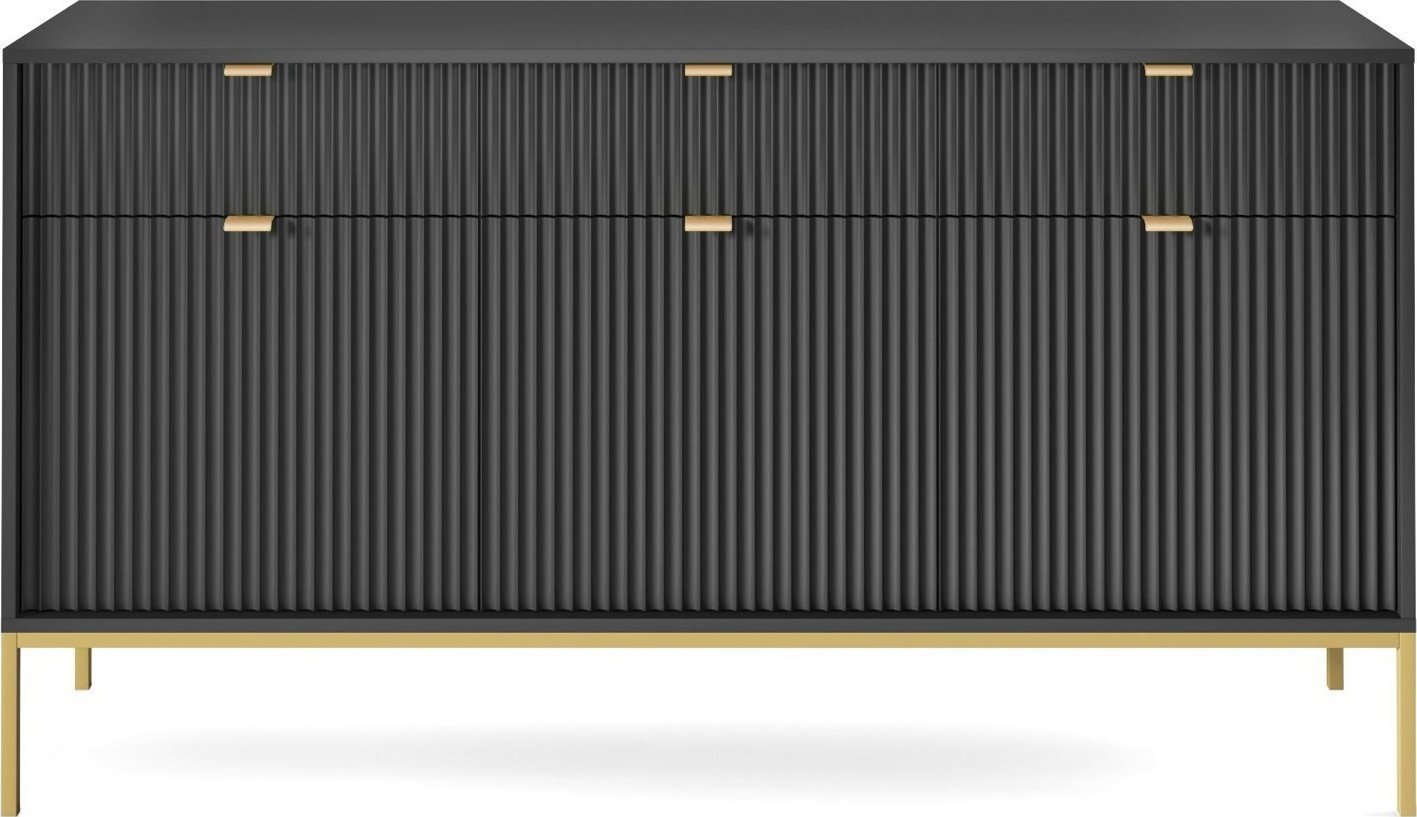 Intesi Komoda Delicious duża ryflowana czarna/ złote nogi