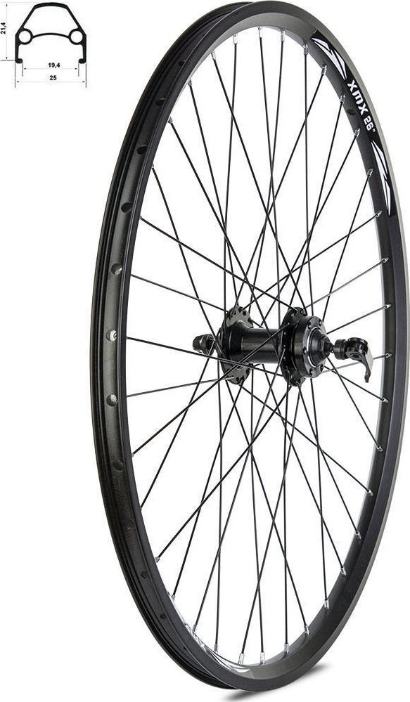 Triton Koło przód 26" Disc piasta XMX-A291QF ham.tarcz łoż.masz.uszcz., obręcz disc czarna-szprychy czarne Uniwersalny