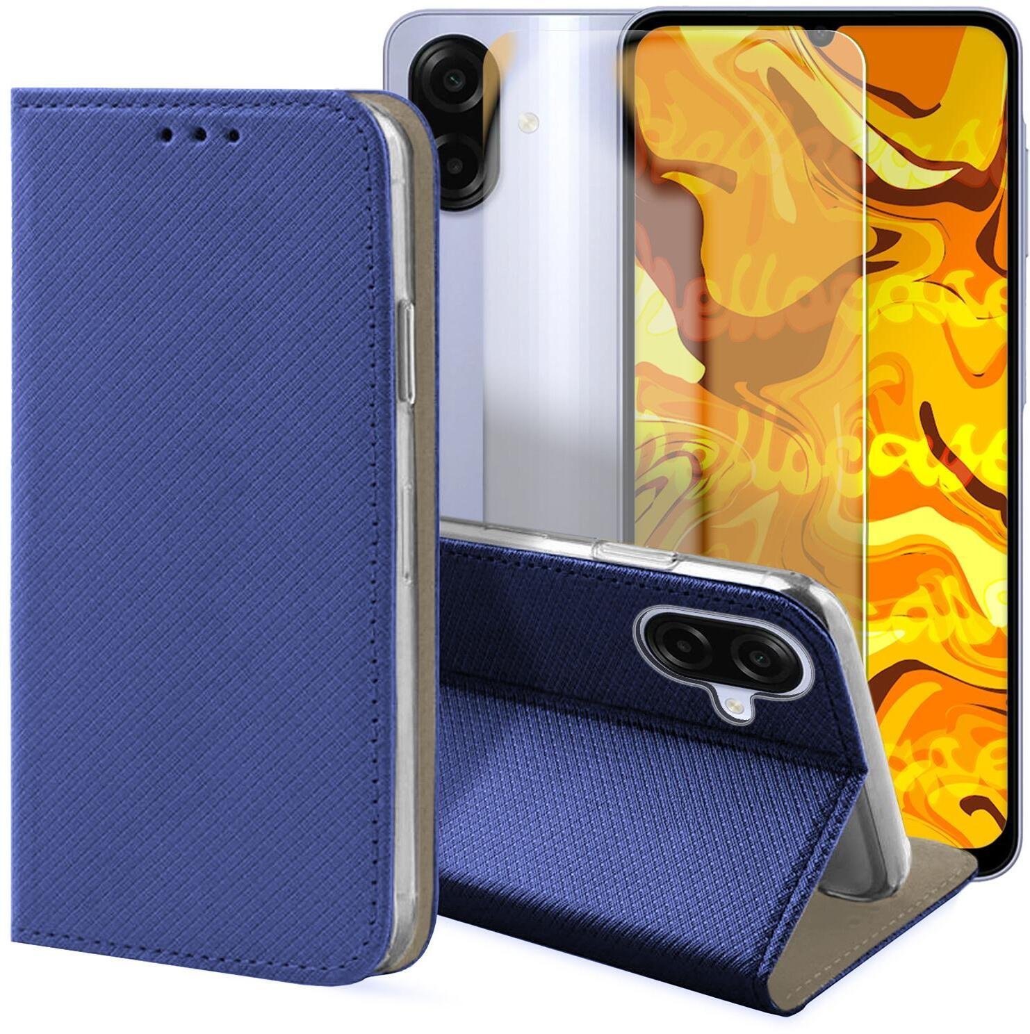 Etui z Klapką Do Samsung Galaxy A07 4G (Granatowe, Magnetyczne) Szkło