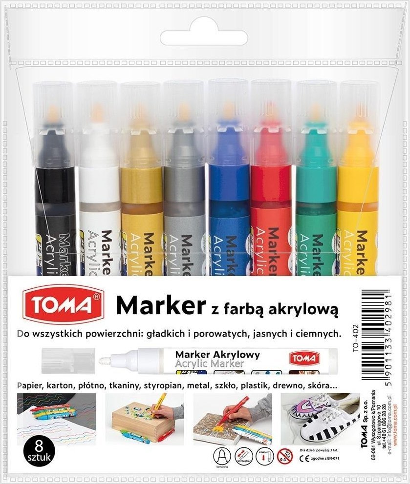 Marker akrylowy okrągła końcówka 2,5mm 8kol