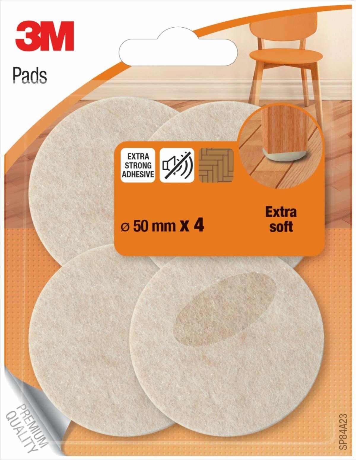 Podkładki z wełny SCOTCH, samoprzylepne, okrągłe, 55mm, 4 szt., beżowe