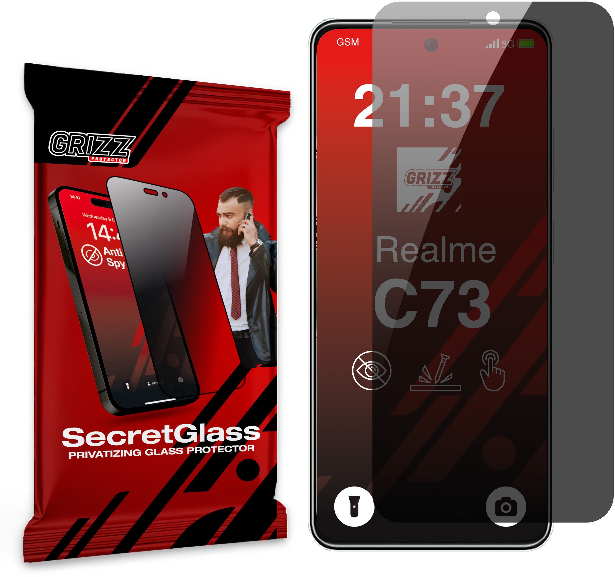 Matowe szkło prywatyzujące GrizzGlass SecretGlass do Realme C73 5G
