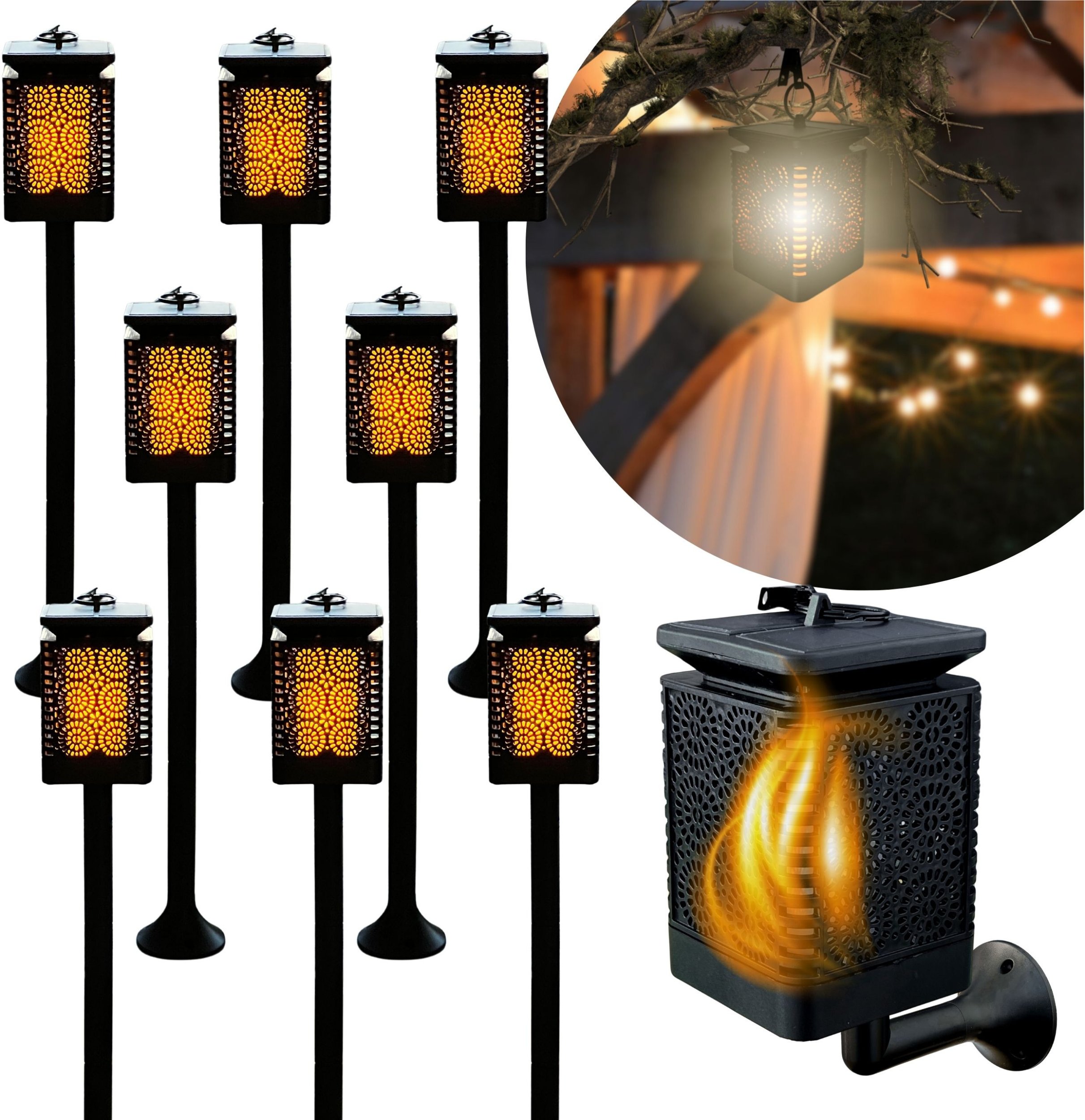 BLIXTAR 8x Lampa Solarna 3w1 Ogrodowa LED, Lampion, Pochodnia Efekt Płomienia Latarnia