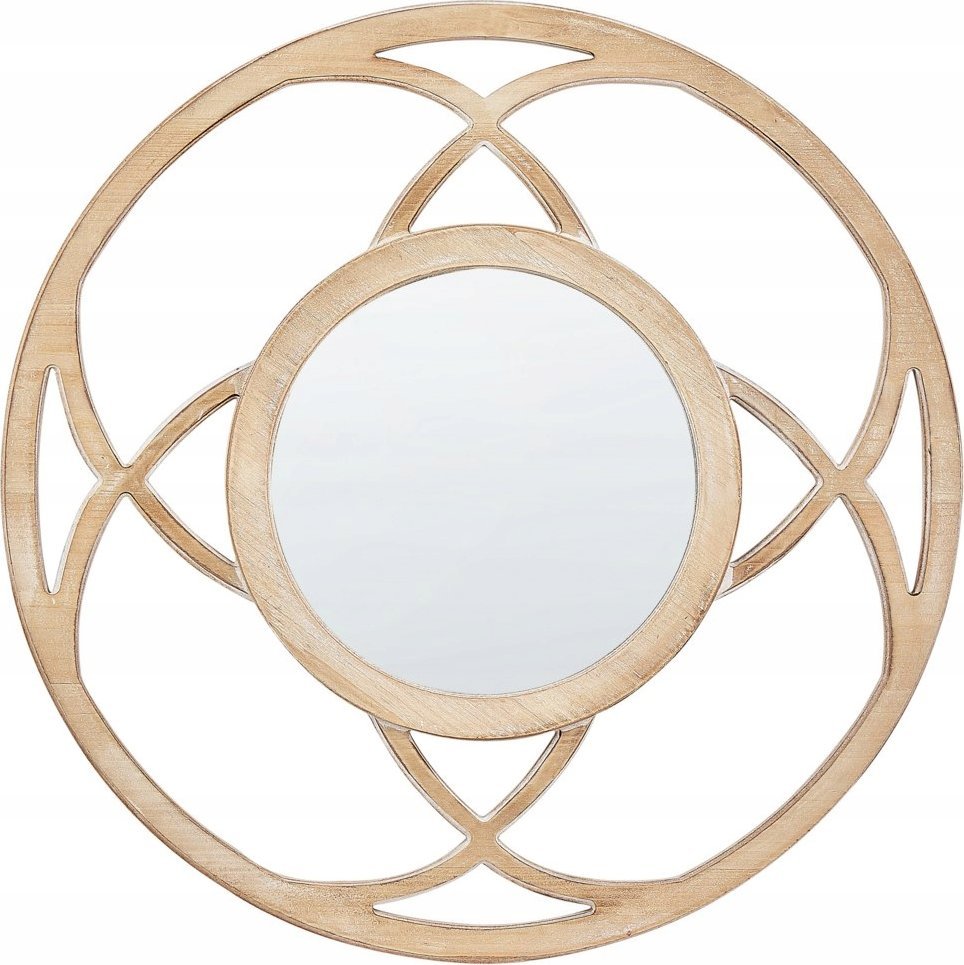 Beliani Okrągłe lustro ścienne ø 60 cm jasne drewno IZTAPALAPA
