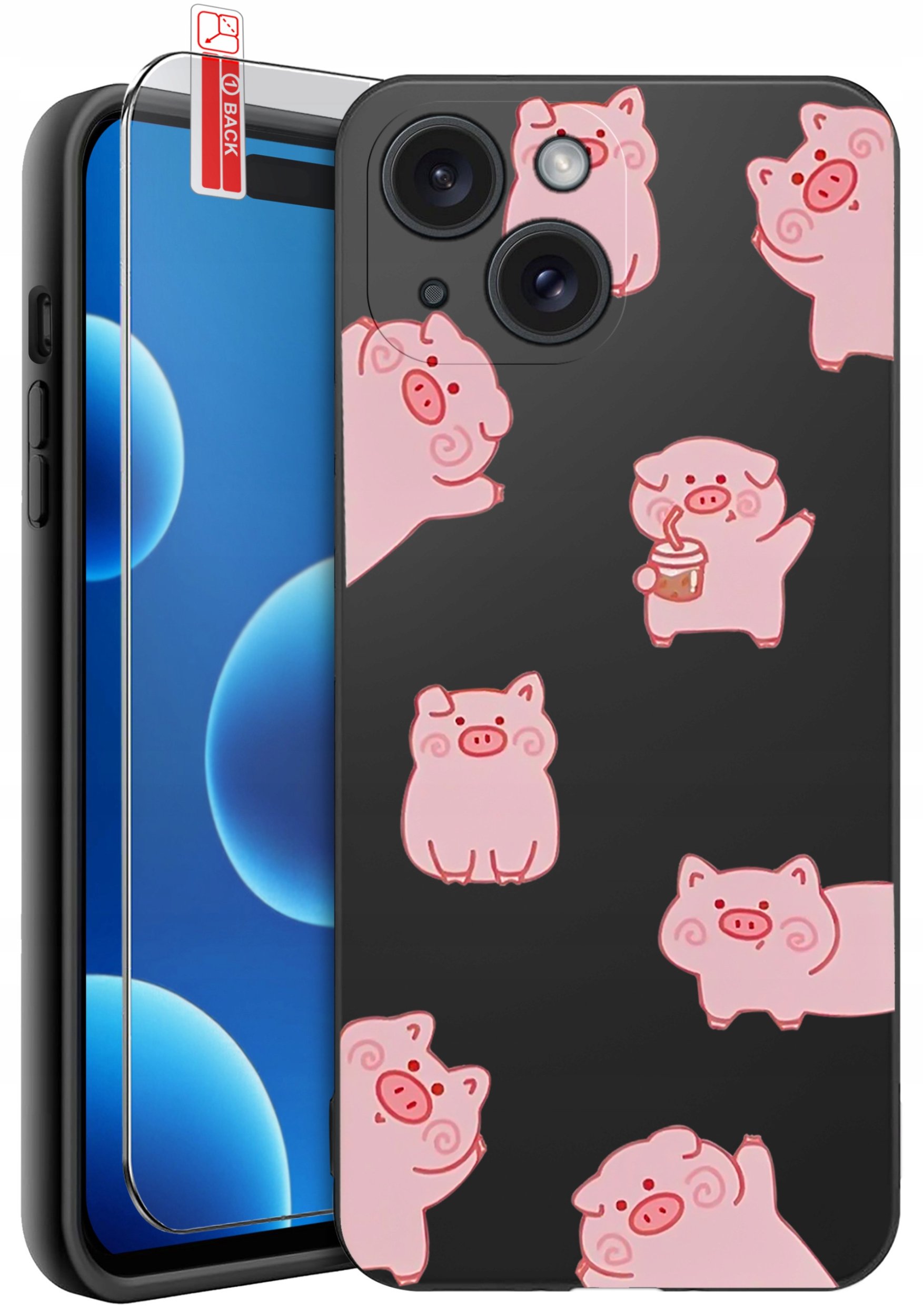 ETUI do iPhone 15 | WZORY | SILIKONOWE MATT CASE + SZKŁO 9H