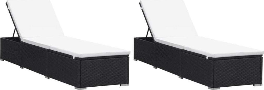 vidaXL leżaki z poduszkami, 2 sztuki, polirattan, czarne (277088)