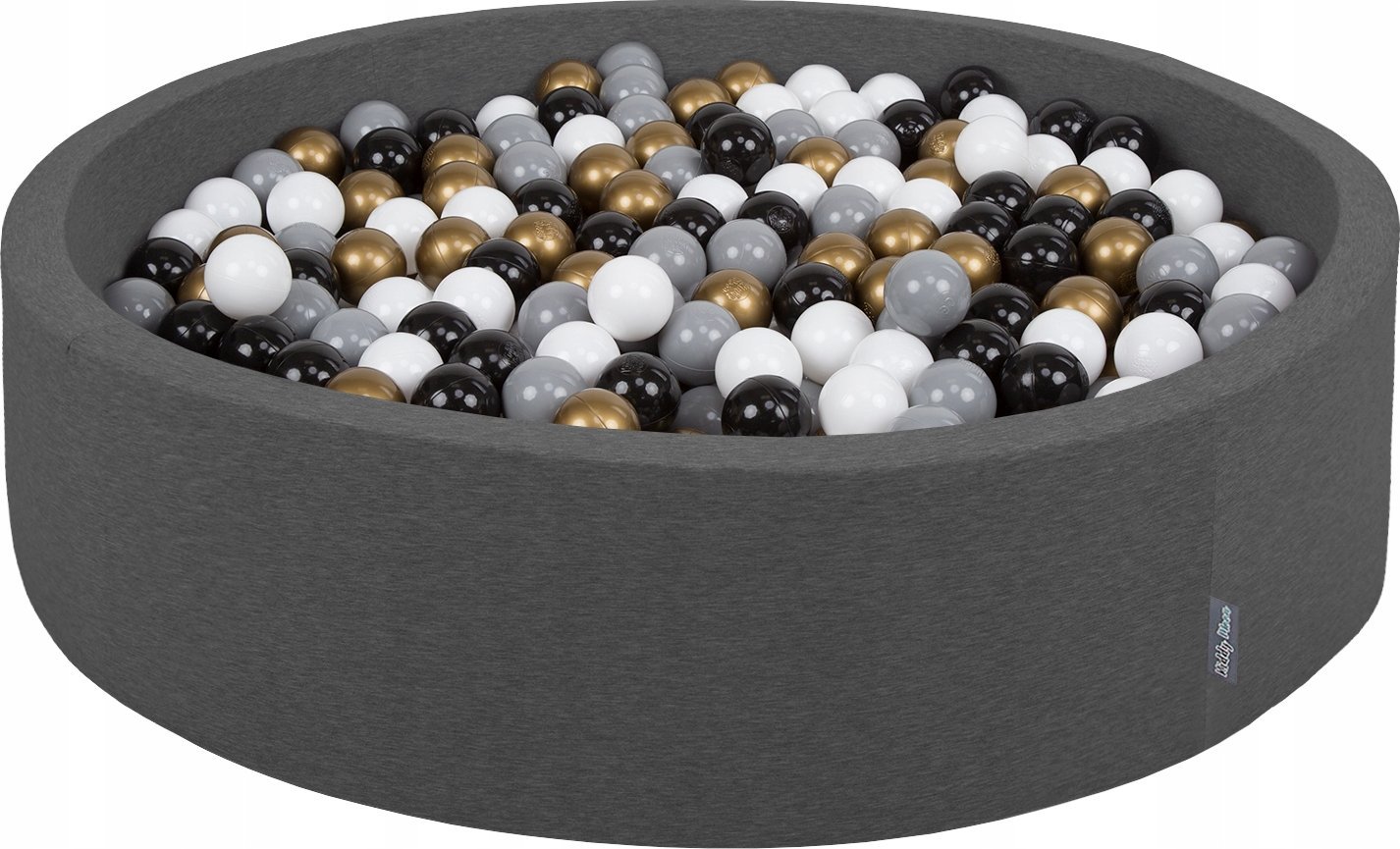 KiddyMoon Suchy basen okrągły z piłeczkami 7cm 120x30 ciemnoszary: biały-szary-czarny-złoty 120x30/1000piłek Zabawka basen piankowy