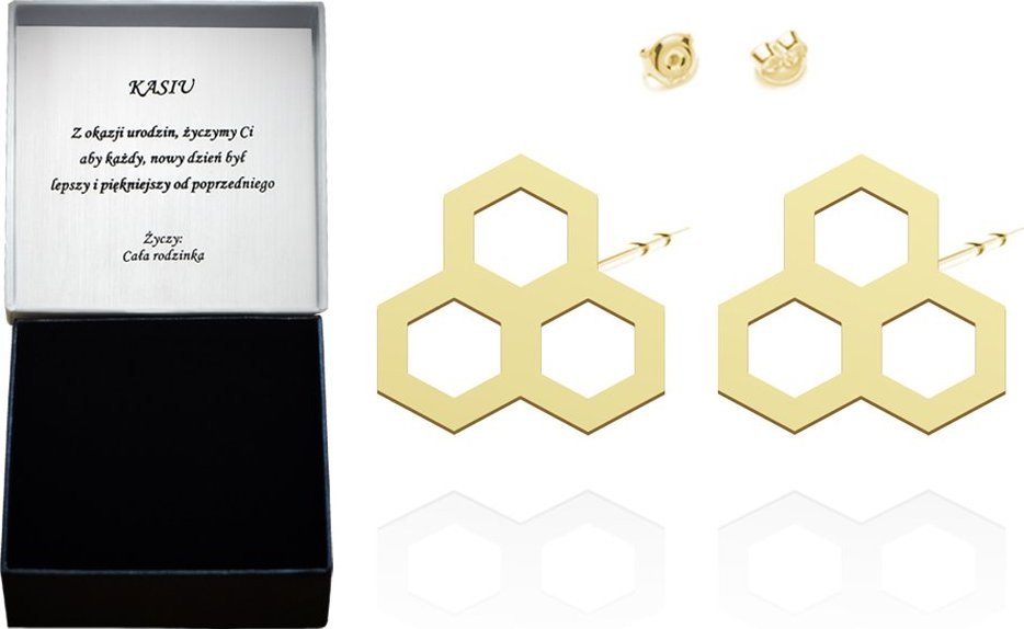 Radziszewska Jewellery Kolczyki z Plastrem Miodu srebro pozłacane
