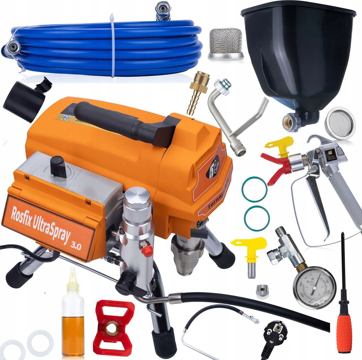 Rosfix AGREGAT MALARSKI HYDRODYNAMICZNY Z AKCESORIAMI 3000W + ZBIORNIK NA FARBE 6L