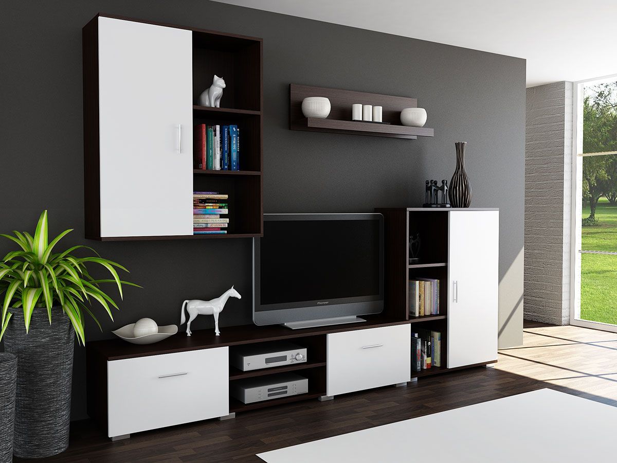 Elior Meblościanka Pixelo 7X - biała + wenge