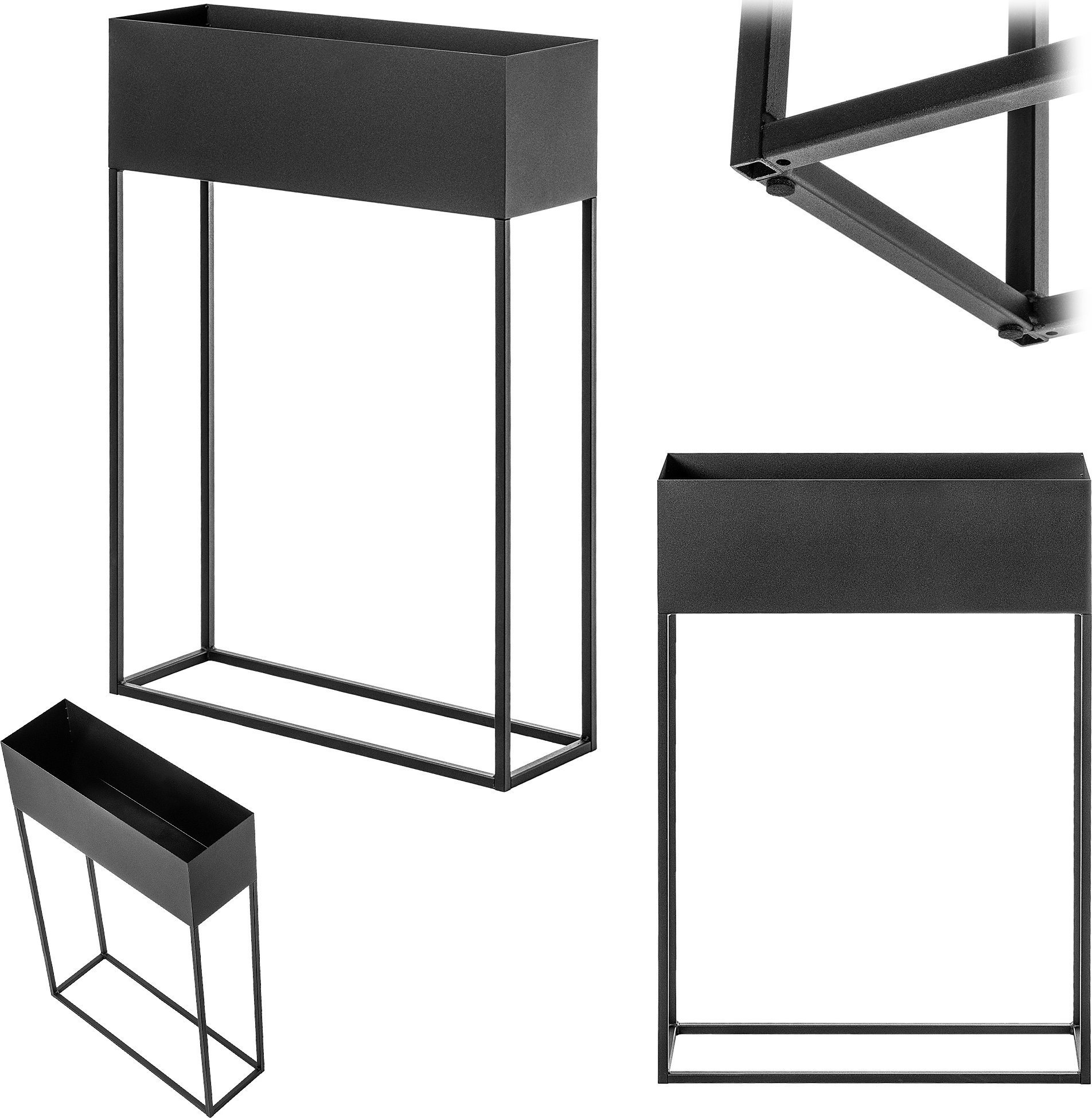 Kadax KADAX Kwietnik szeroki z doniczką 60x90 cm, donica na kwiaty, kwietnik stalowy, czarny