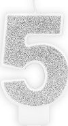 Party Deco Świeczka urodzinowa cyfra "5" srebrna