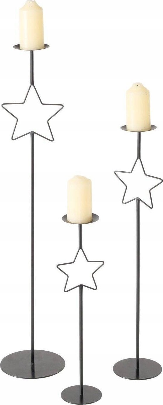 Boltze Metalowe świeczniki z gwiazdką GUILA, 3 szt., wys. 54,5 - 99,5 cm