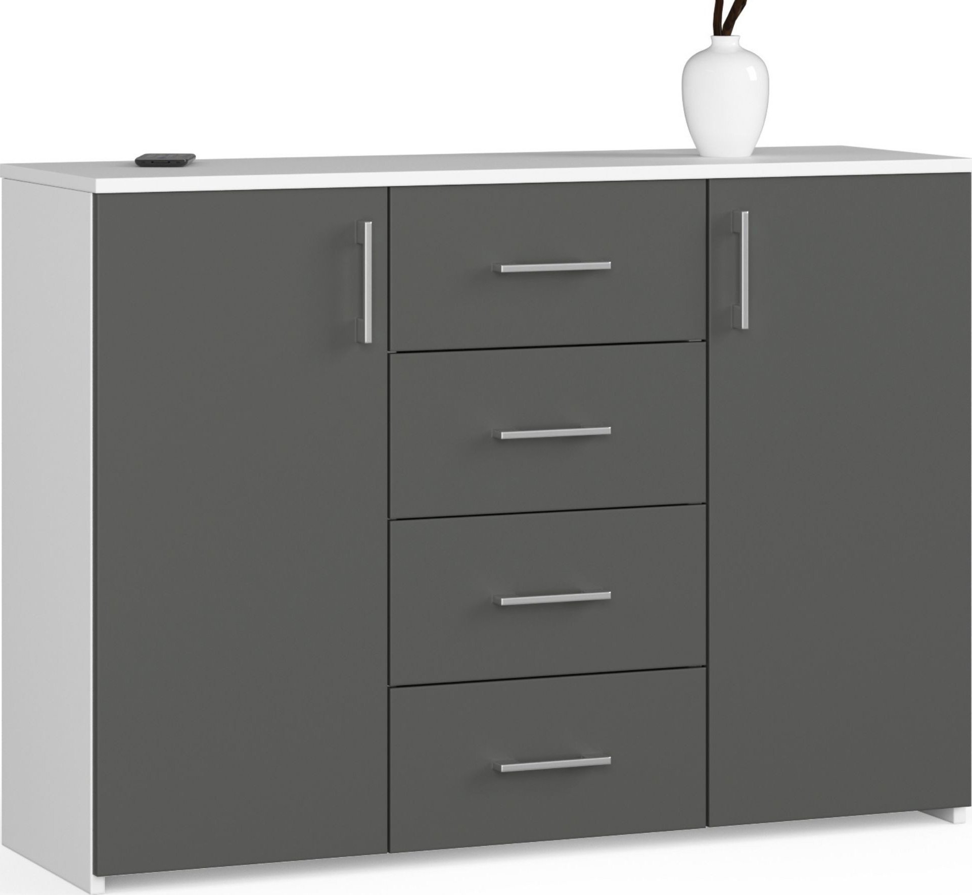 KOMODA K 45 110 cm BIAŁA / GRAFIT SZARY
