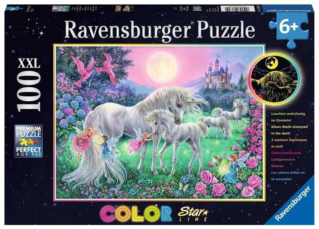 Ravensburger Puzzle świecące XXL Jednorożce w blasku księżyca 100 elementów