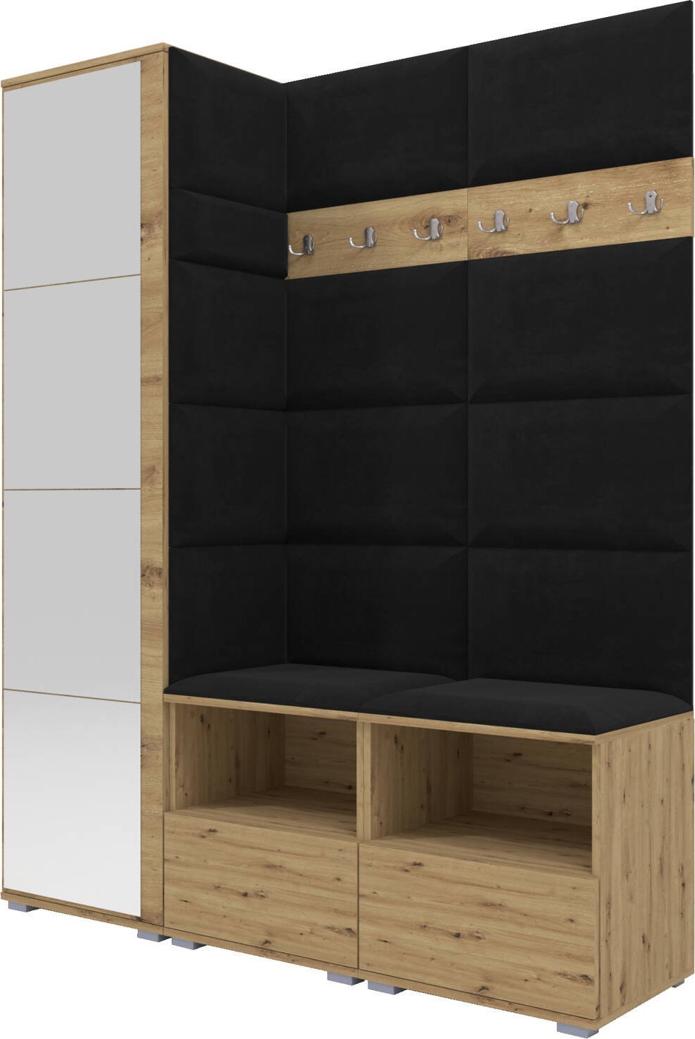 Ravio Tapicerowana garderoba Nela II z lustrem - kolor dąb artisan + tkanina Trinity 16