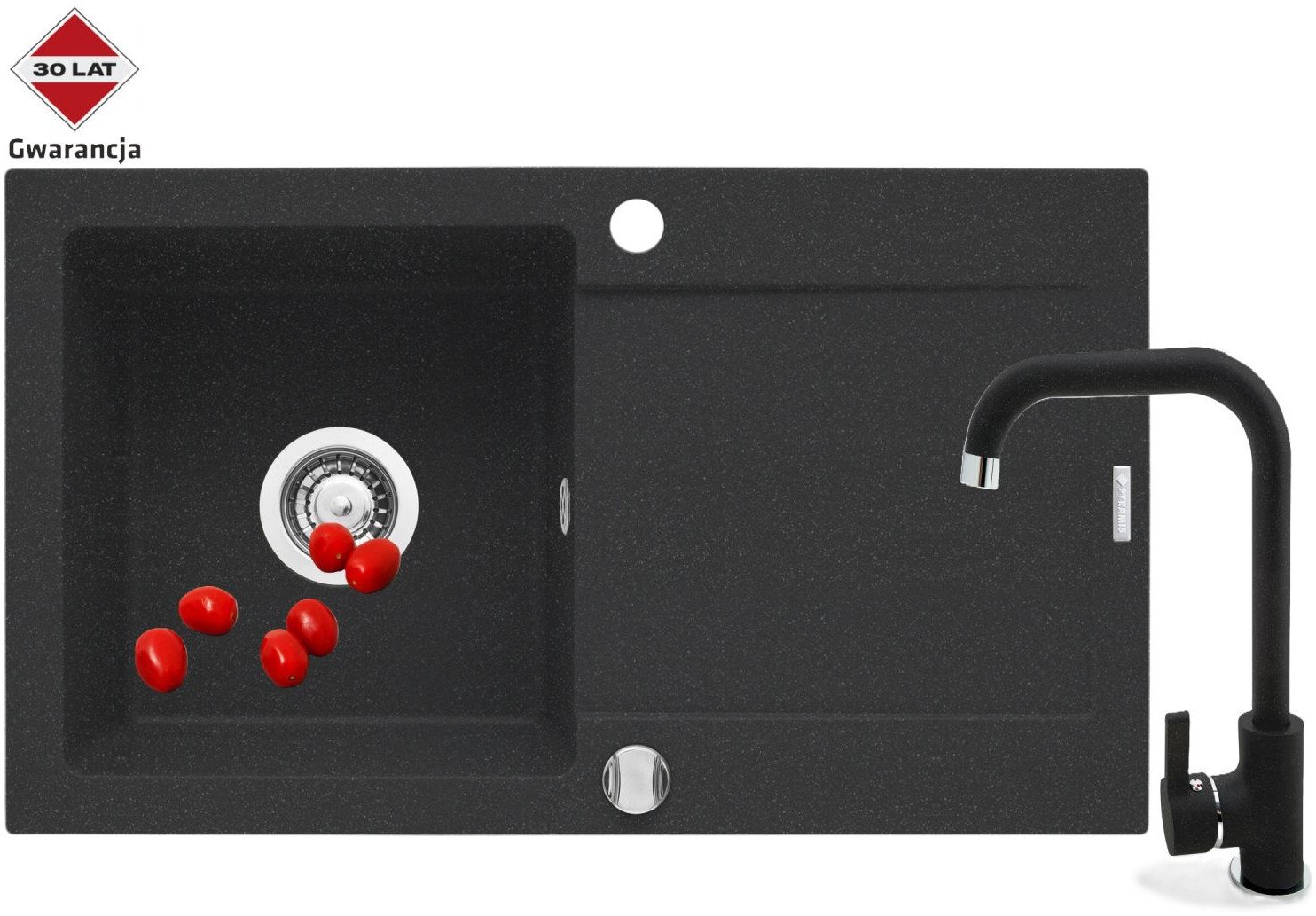 Pyramis Zlew. MIDO 76x44 1B 1D czarny + bateria Silvio