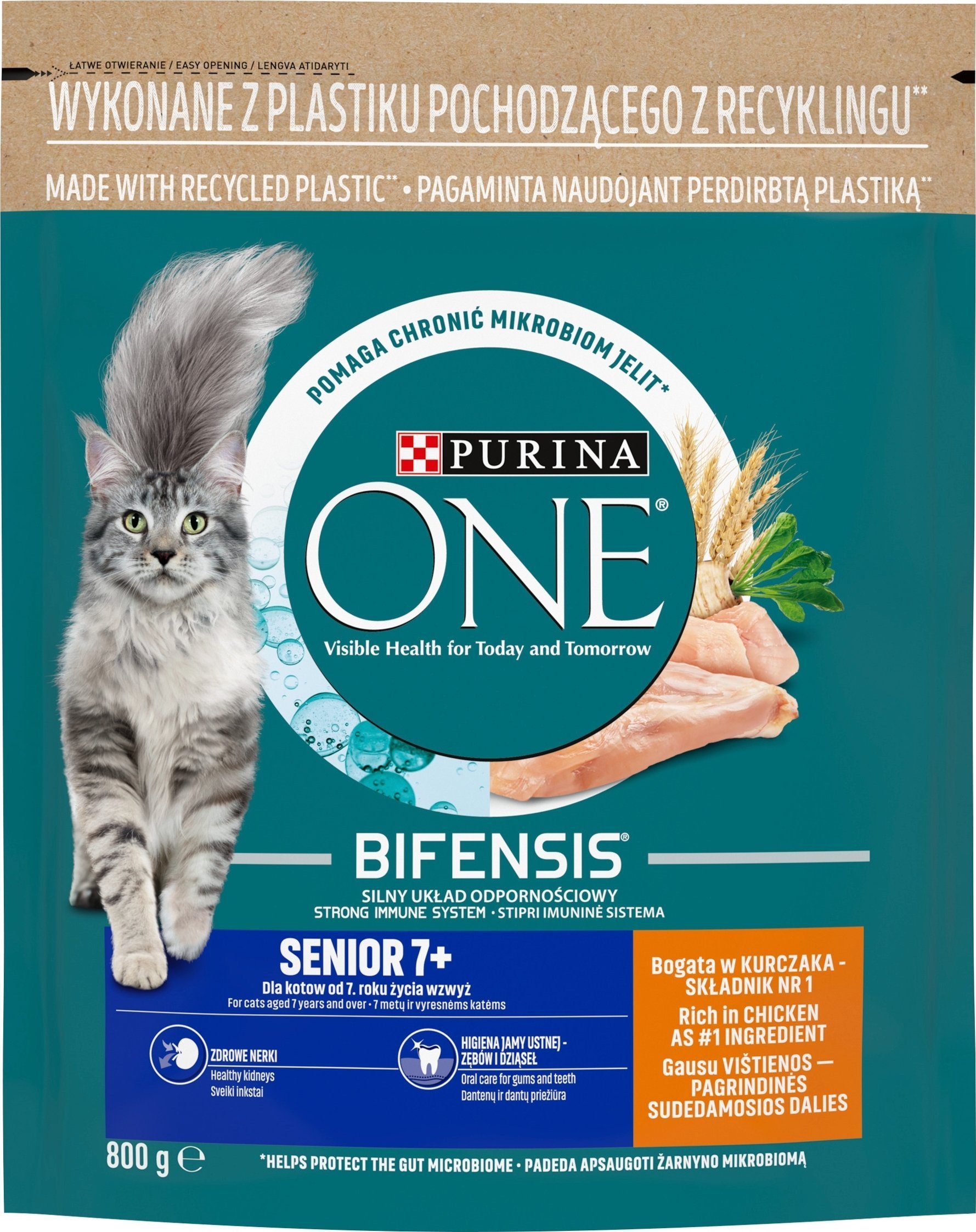 PURINA NESTLE PURINA One Bifensis Senior 7+ Bogata w Kurczaka i Pełne Ziarna - sucha karma dla kota - 800 g