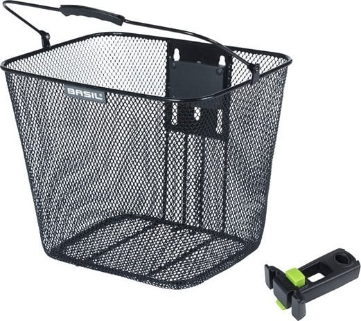 Kosz na kierownicę BASIL BILBAO, KlickFix ze wspornikiem do mocowania na główce ramy, Stalowy, Czarny (NEW 2025)
