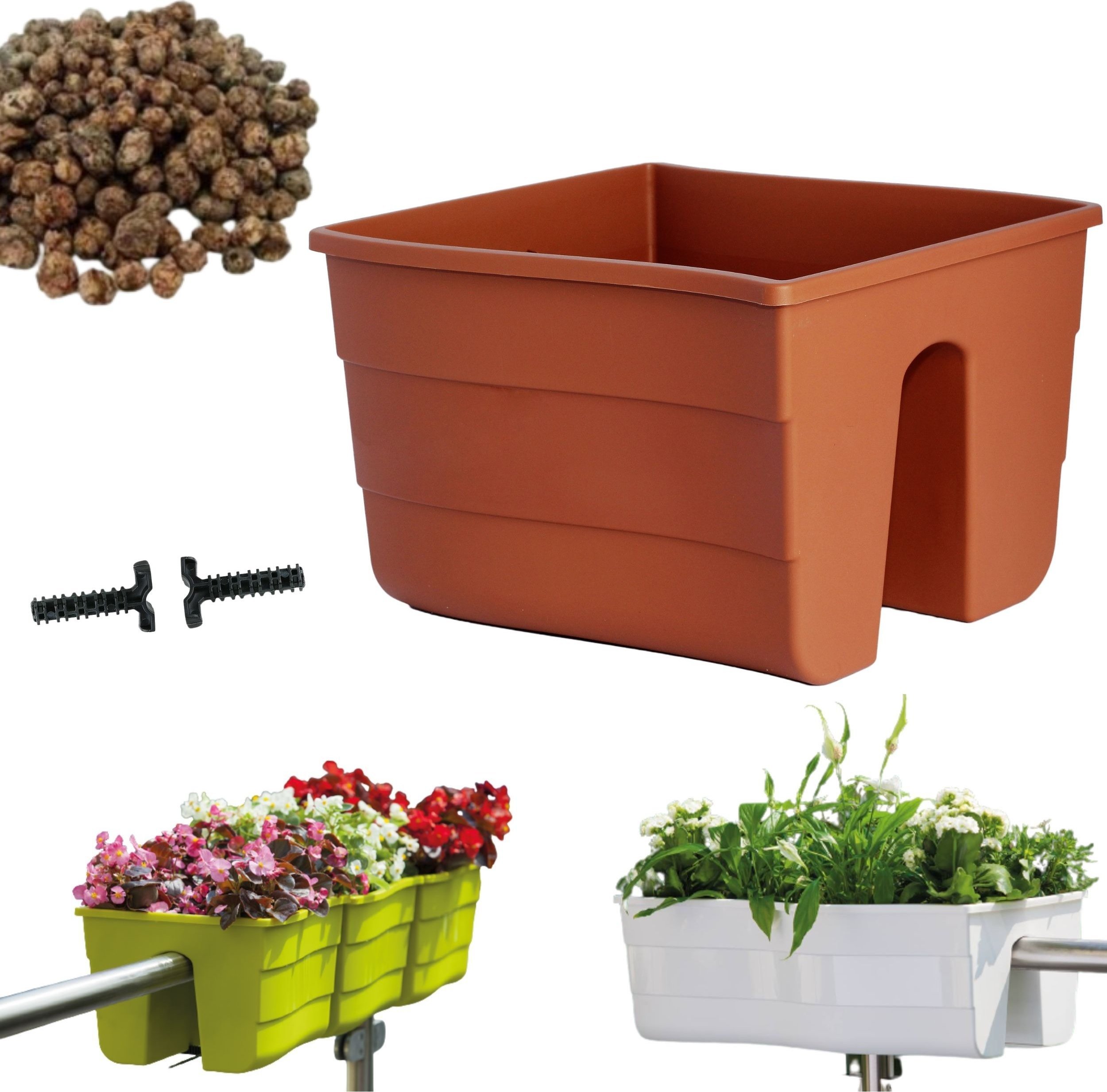 Form-Plastic Skrzynka na balustradę Wave 30, Doniczka balkonowa + keramzyt 1l