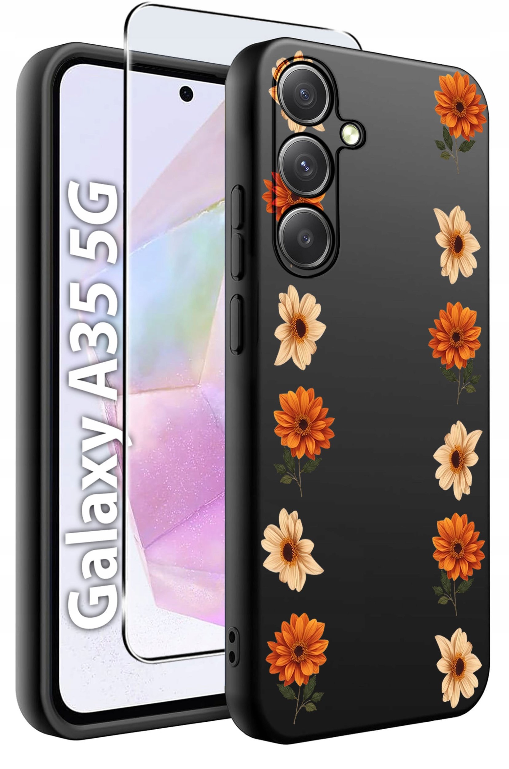 ETUI do Samsung A35 5G WZORY | SILIKONOWE MATT CASE + SZKŁO HARTOWANE 9H