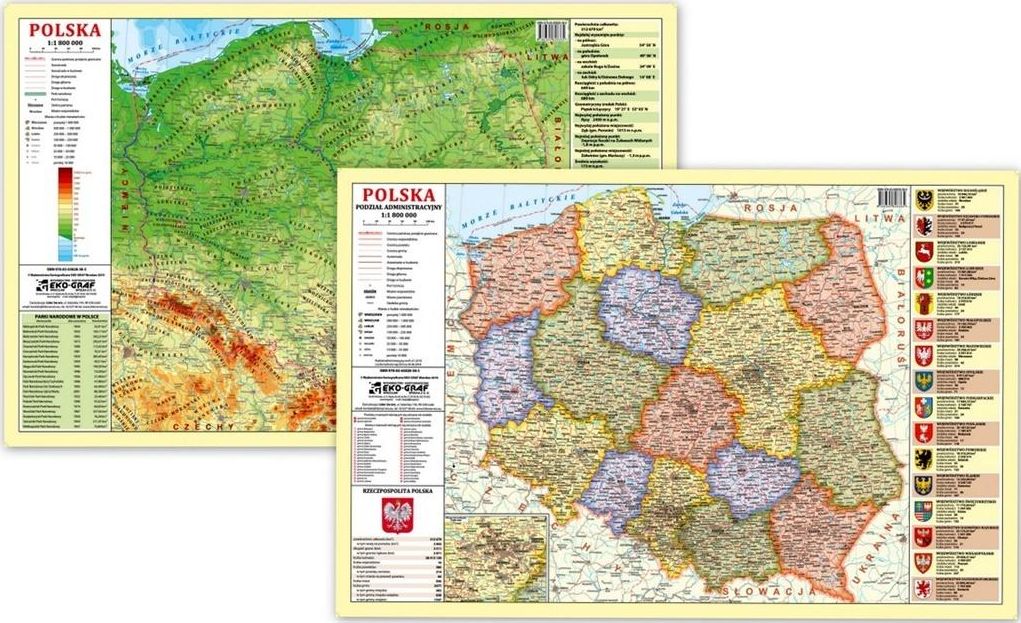EkoGraf Podkładka na biurko - Mapa fizyczno-admini. Polska