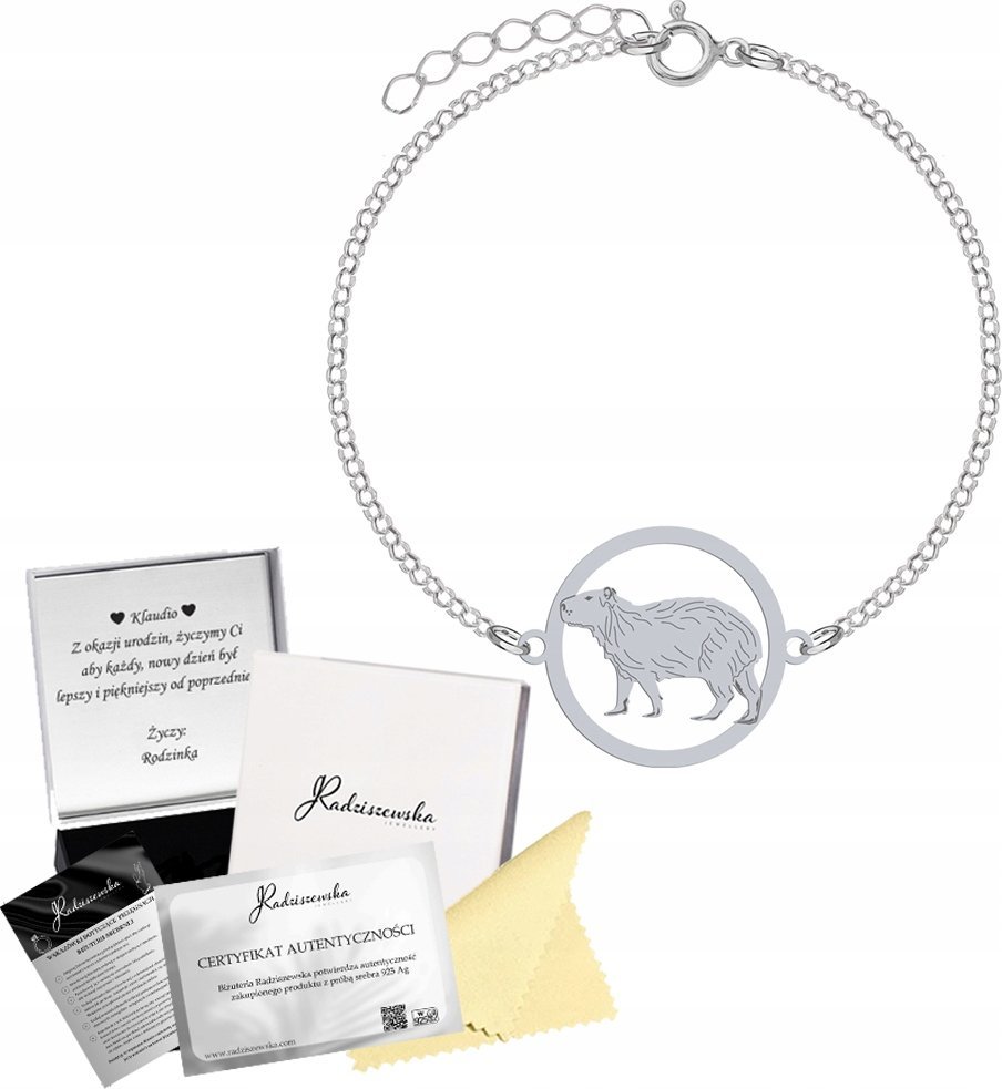 Radziszewska Jewellery Bransoletka Srebrna KAPIBARA Łańcuszek Biżuteria Prezent 925 GRAWER GRATIS