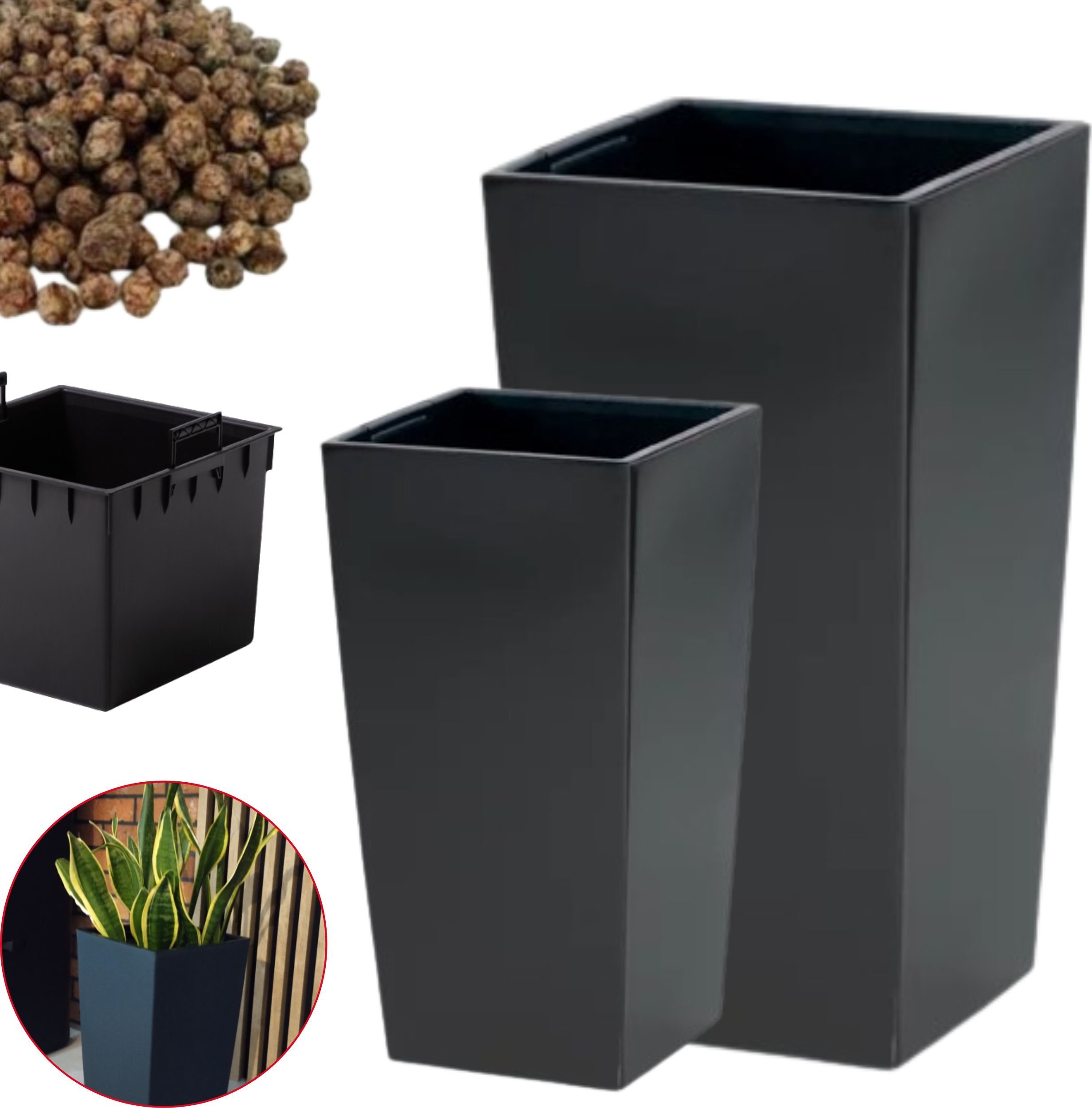 Doniczka DURS200 + DURS240 + wkład dystansowy, Keramzyt 2l Zestaw