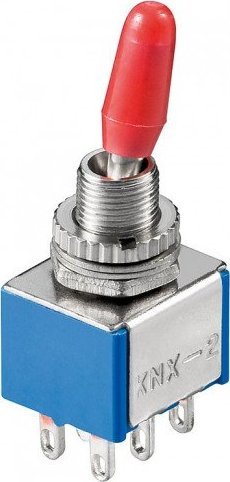 Goobay Przełącznik krzyżowy miniaturowy, 2x ON - ON, 6 pinów, niebieska obudowa