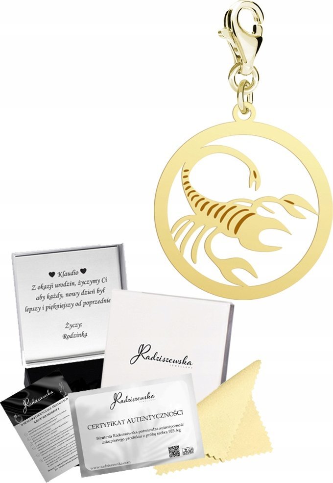 Radziszewska Jewellery Charms Złoty Zodiak Skorpion Znak Zodiaku 925 Prezent Kobieta DEDYKACJA