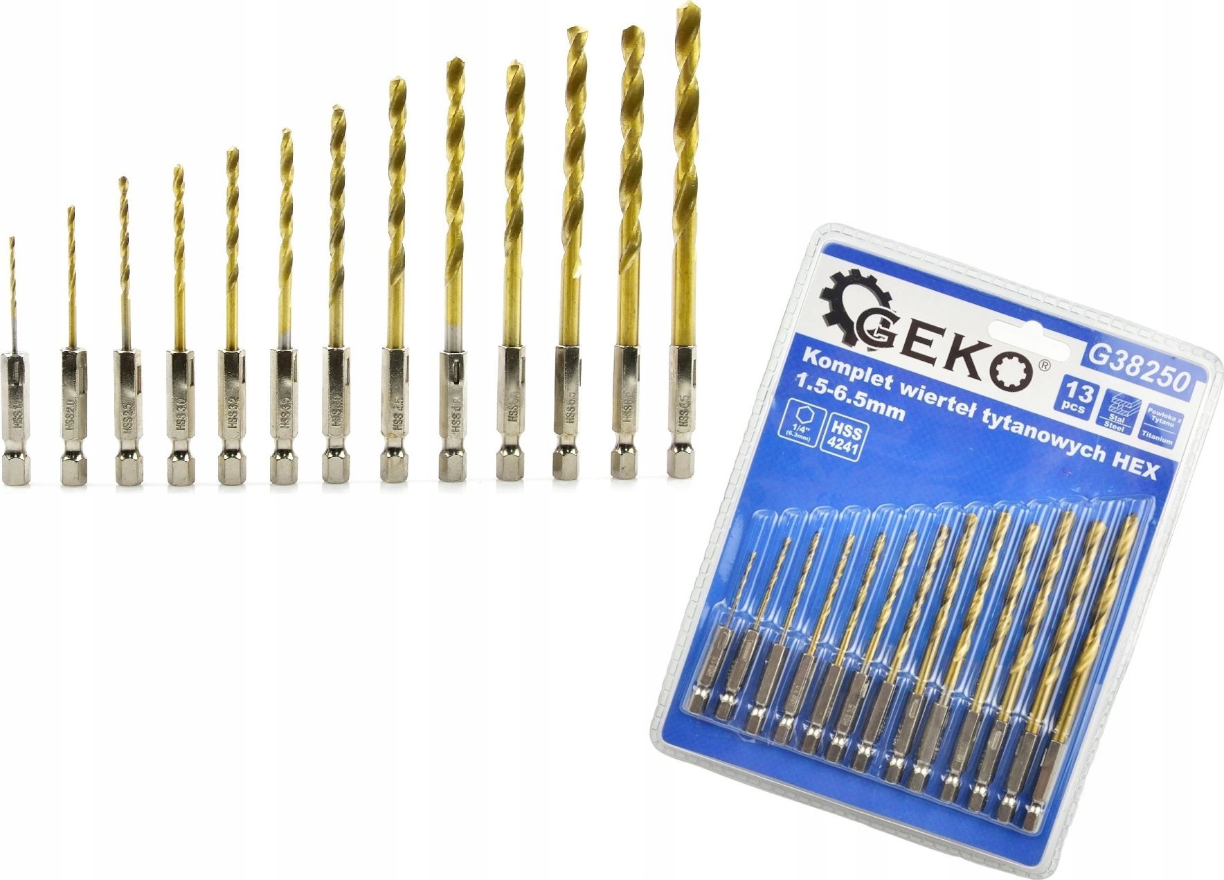 Wiertło Geko Kpl. wierteł tytanowych 1,5-6,5mm 13szt. hex (100)