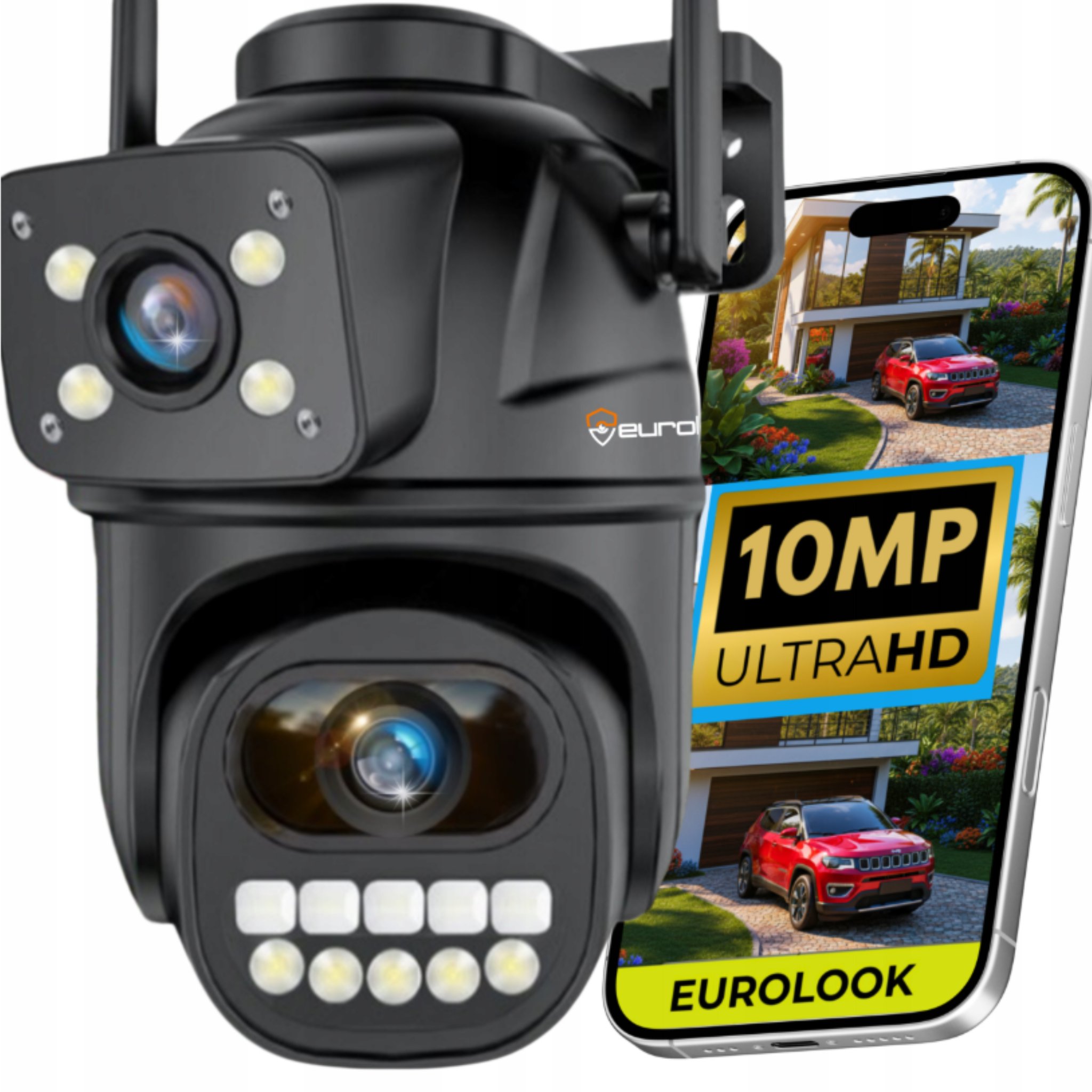 PODWÓJNA KAMERA WIFI IP 10 MPX FUNKCJE AI ZEWNĘTRZNA 4K OBROTOWA UHD ZOOM