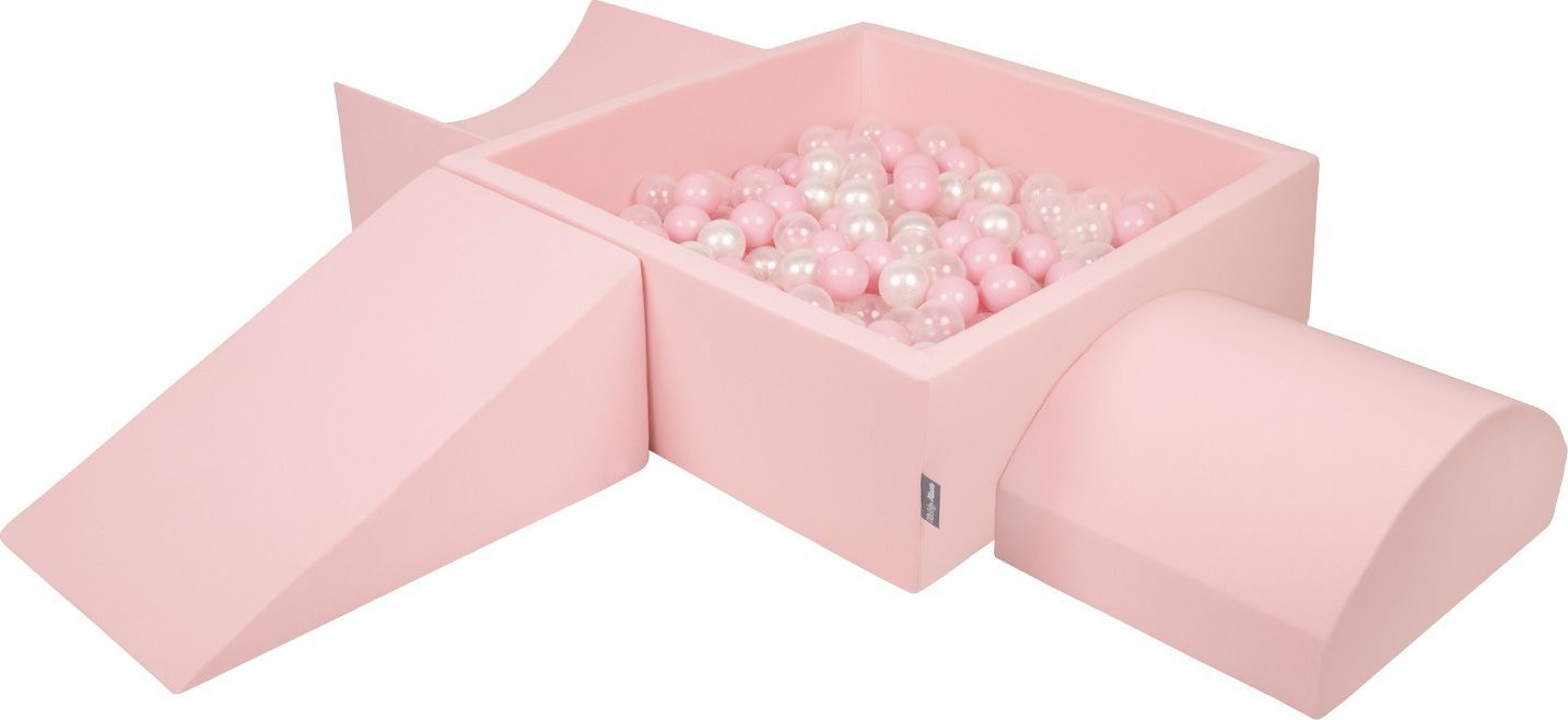 KiddyMoon KiddyMoon Piankowy plac zabaw PPZP-KW30D-114 z piłeczkami różowy: pudrowy róż-perła-transparent basen 300/klin L/rampa L/półwałek L Zabawka
