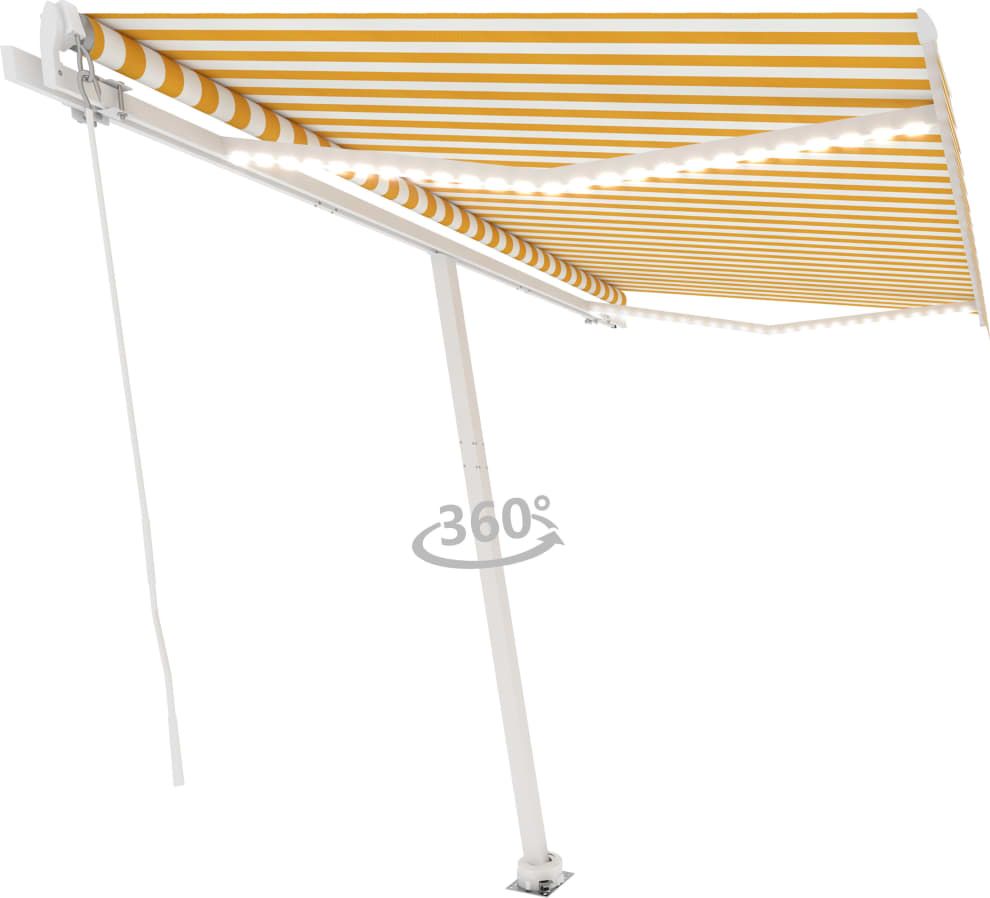 vidaXL Ręcznie zwijana markiza z LED, 450 x 300 cm, żółto-biała