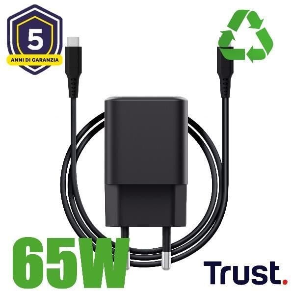 Zasilacz do laptopa Trust Ładowarka Maxo Ultra-mały 65W GaN USB-C Black + 2m cable 8713439260465 26046 (8713439260465)